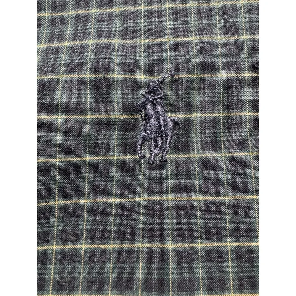 Ralph Lauren Boys M 10-12 Green Blue Check Button Down Shirt Pony Logo Cotton